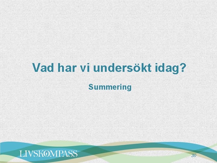 Vad har vi undersökt idag? Summering 30 