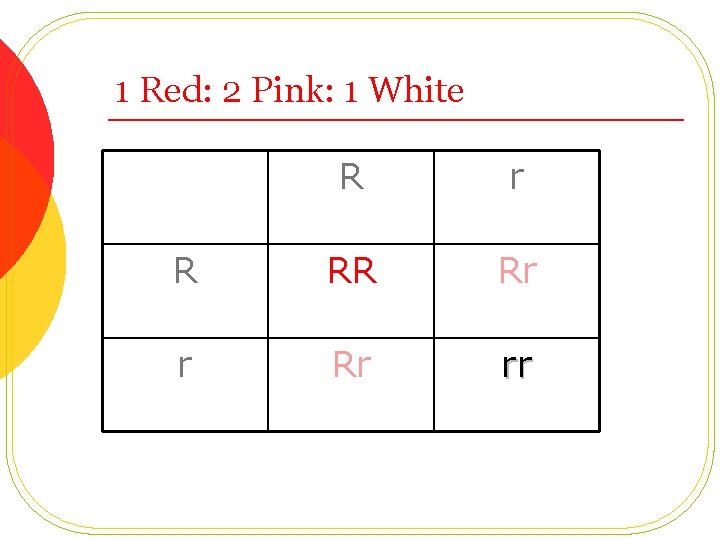 1 Red: 2 Pink: 1 White R r R RR Rr rr 