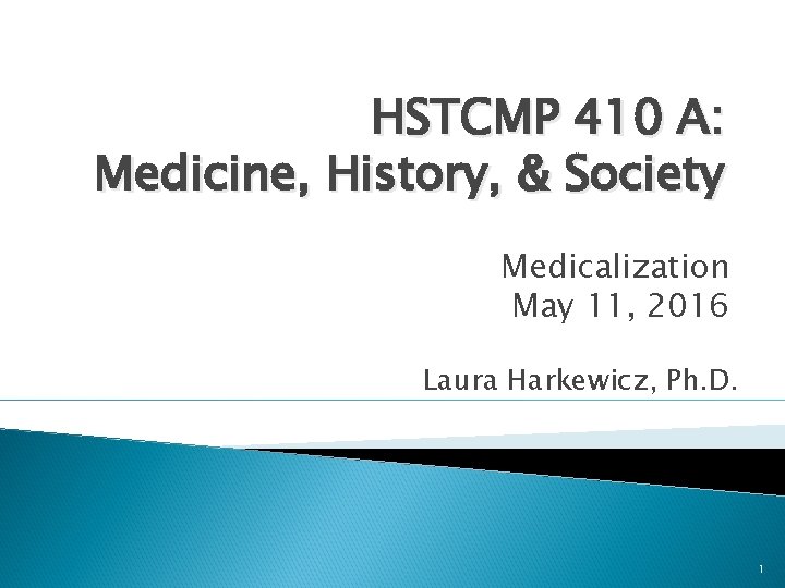 HSTCMP 410 A: Medicine, History, & Society Medicalization May 11, 2016 Laura Harkewicz, Ph.