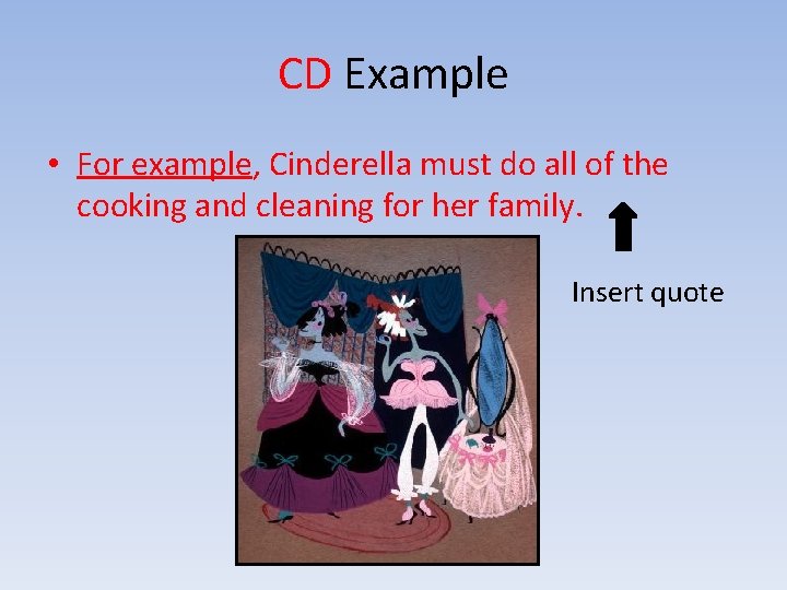 CD Example • For example, Cinderella must do all of the cooking and cleaning