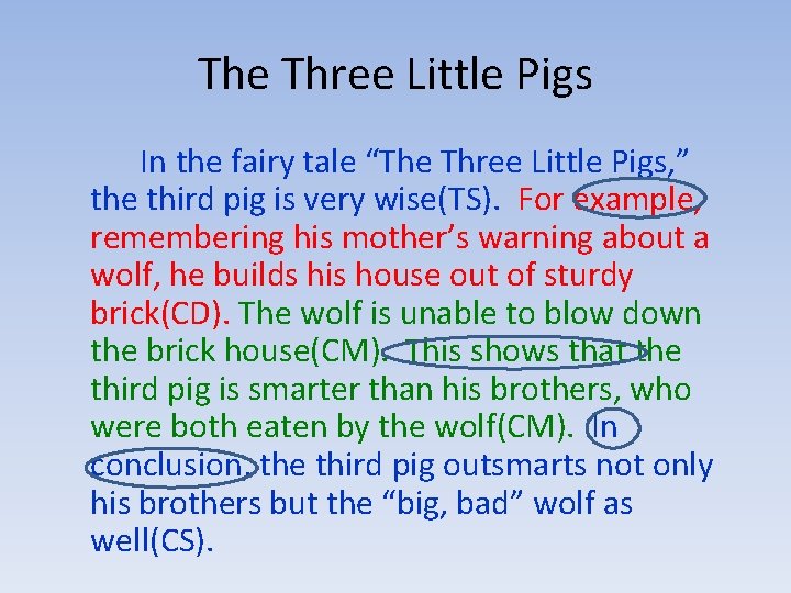 The Three Little Pigs In the fairy tale “The Three Little Pigs, ” the