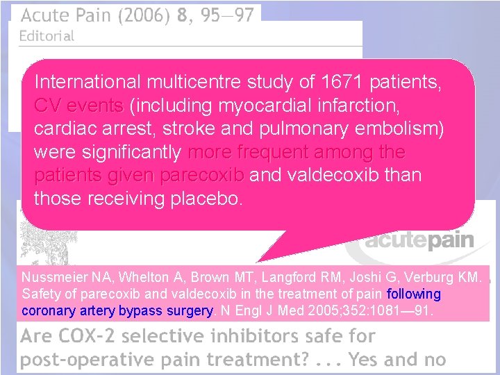 International multicentre study of 1671 patients, CV events (including myocardial infarction, cardiac arrest, stroke