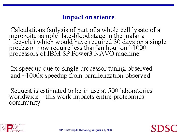 Impact on science Calculations (anlysis of part of a whole cell lysate of a Impact on science Calculations (anlysis of part of a whole cell lysate of a