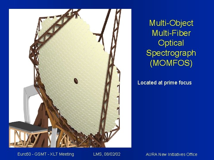 Multi-Object Multi-Fiber Optical Spectrograph (MOMFOS) Located at prime focus Euro 50 - GSMT -