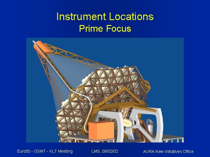 Instrument Locations Prime Focus Euro 50 - GSMT - XLT Meeting LMS, 08/02/02 AURA