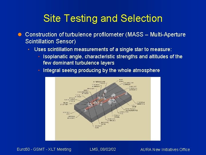 Site Testing and Selection Construction of turbulence profilometer (MASS – Multi-Aperture Scintillation Sensor) •