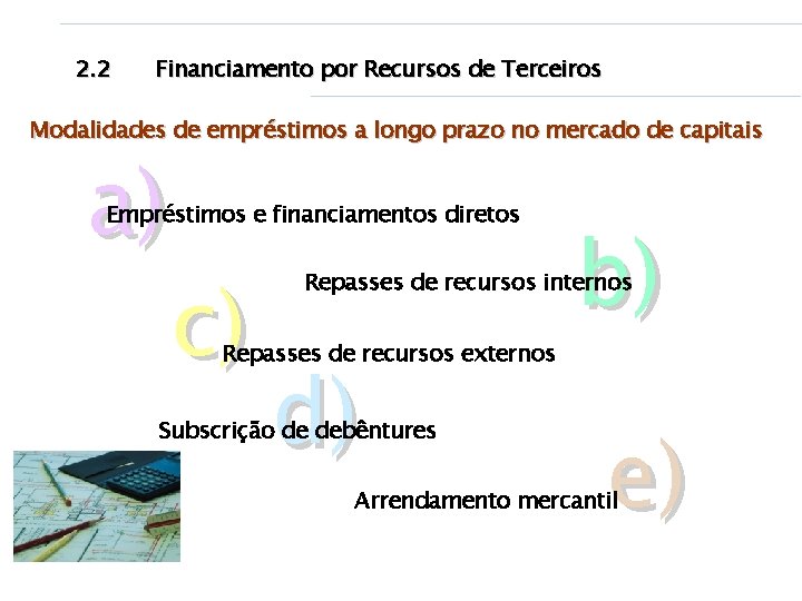 2. 2 Financiamento por Recursos de Terceiros Modalidades de empréstimos a longo prazo no