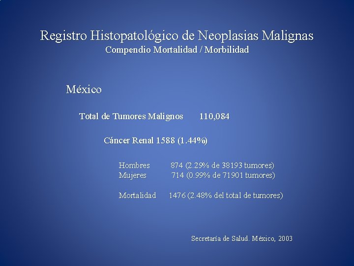 Registro Histopatológico de Neoplasias Malignas Compendio Mortalidad / Morbilidad México Total de Tumores Malignos