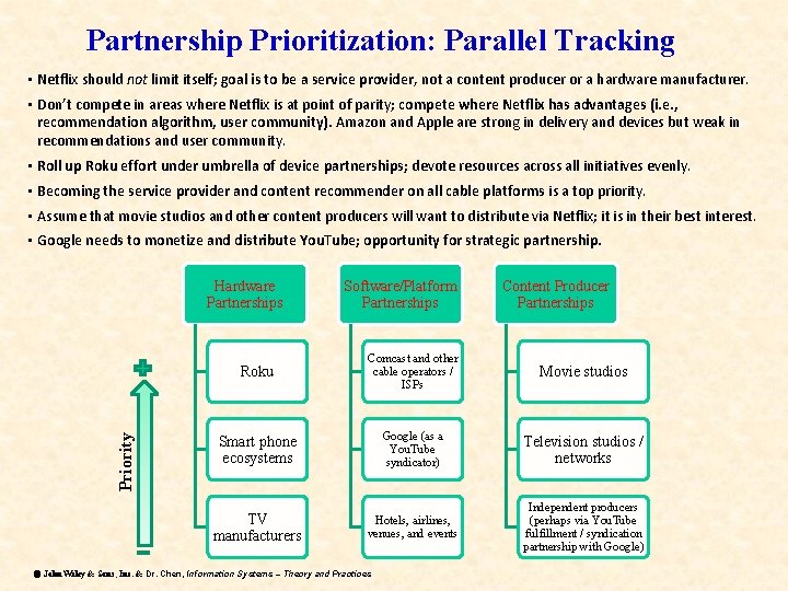 Partnership Prioritization: Parallel Tracking • Netflix should not limit itself; goal is to be