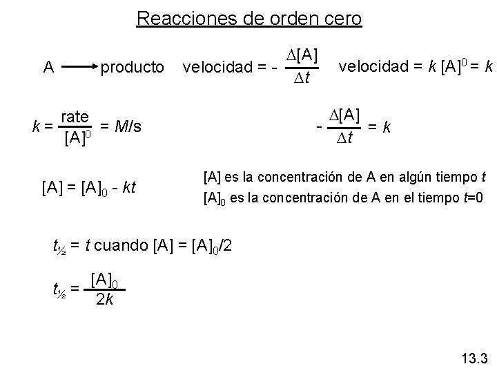 Reacciones de orden cero A producto D[A] velocidad = Dt D[A] = k Dt