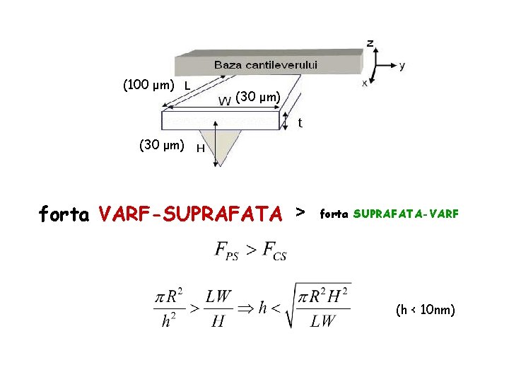 (100 μm) (30 μm) forta VARF-SUPRAFATA > forta SUPRAFATA-VARF (h < 10 nm) 
