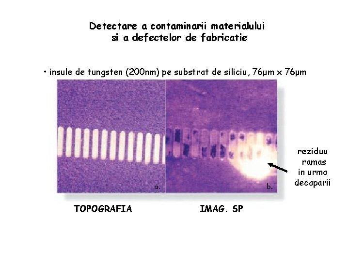 Detectare a contaminarii materialului si a defectelor de fabricatie • insule de tungsten (200