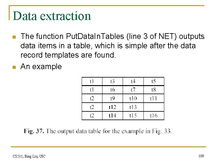 Data extraction n n The function Put. Data. In. Tables (line 3 of NET)