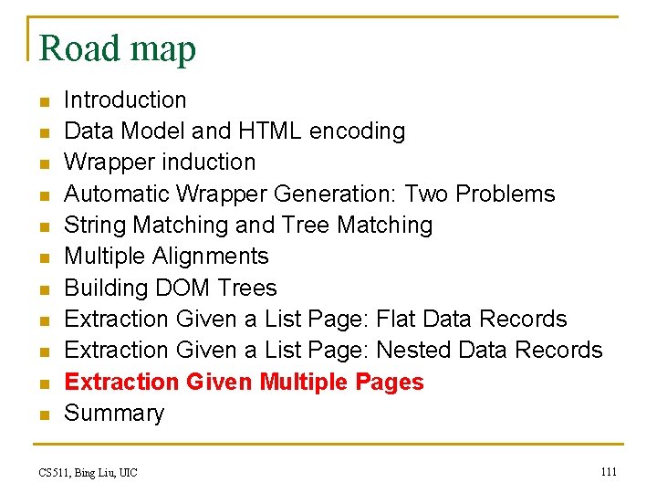 Road map n n n Introduction Data Model and HTML encoding Wrapper induction Automatic