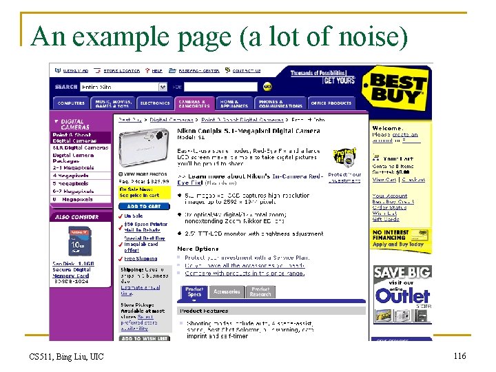 An example page (a lot of noise) CS 511, Bing Liu, UIC 116 
