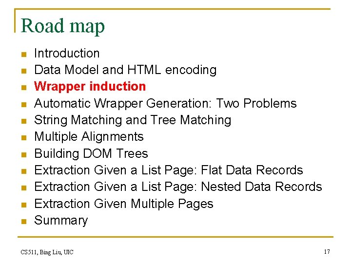 Road map n n n Introduction Data Model and HTML encoding Wrapper induction Automatic