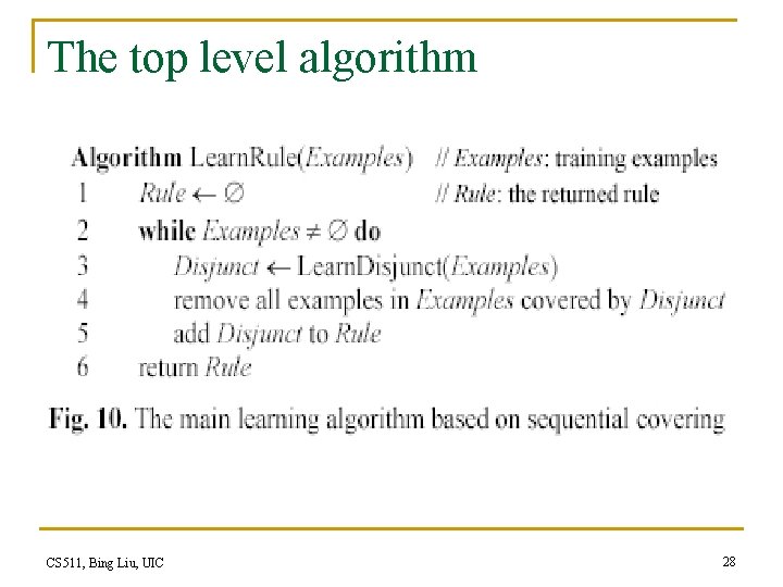 The top level algorithm CS 511, Bing Liu, UIC 28 