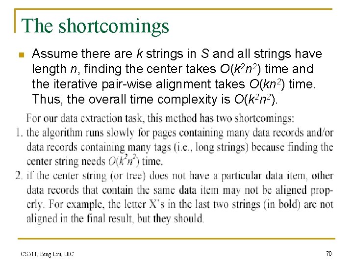 The shortcomings n Assume there are k strings in S and all strings have