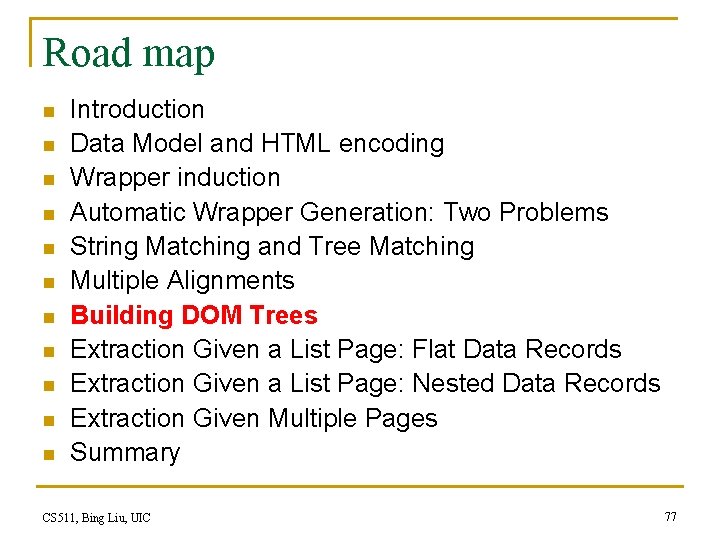 Road map n n n Introduction Data Model and HTML encoding Wrapper induction Automatic