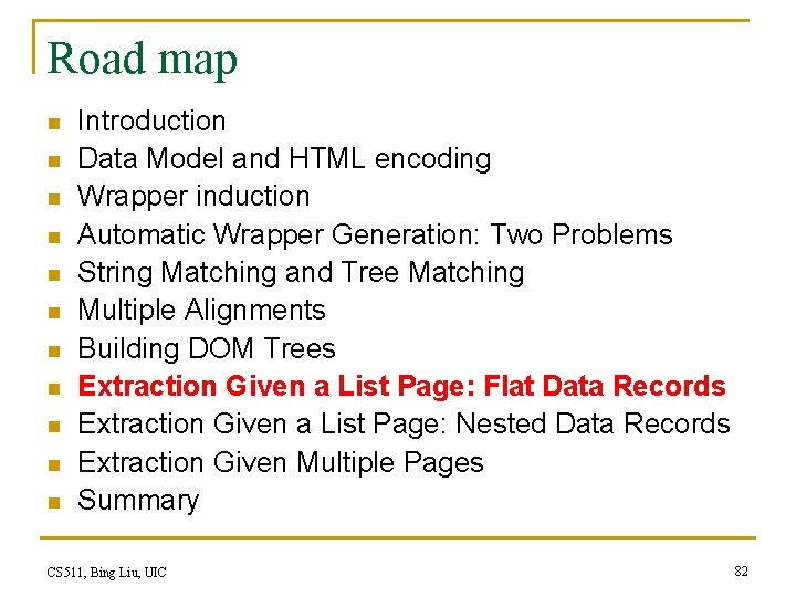 Road map n n n Introduction Data Model and HTML encoding Wrapper induction Automatic