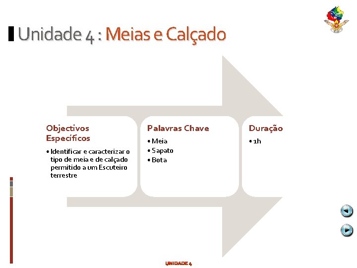 Unidade 4 : Meias e Calçado Objectivos Específicos • Identificar e caracterizar o tipo