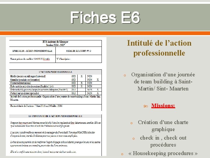 Fiches E 6 Intitulé de l’action professionnelle o Organisation d’une journée de team building