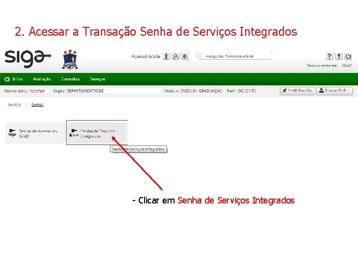 2. Acessar a Transação Senha de Serviços Integrados - Clicar em Senha de Serviços