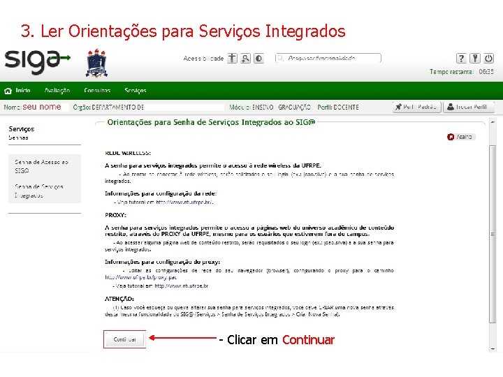 3. Ler Orientações para Serviços Integrados - Clicar em Continuar 