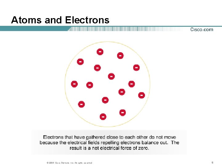 Atoms and Electrons © 2004, Cisco Systems, Inc. All rights reserved. 8 Atoms and Electrons © 2004, Cisco Systems, Inc. All rights reserved. 8