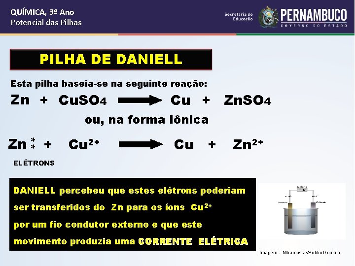 QUÍMICA, 3º Ano Potencial das Pilhas PILHA DE DANIELL Esta pilha baseia-se na seguinte