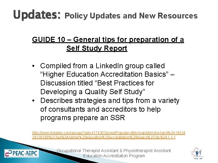 Updates: Policy Updates and New Resources GUIDE 10 – General tips for preparation of