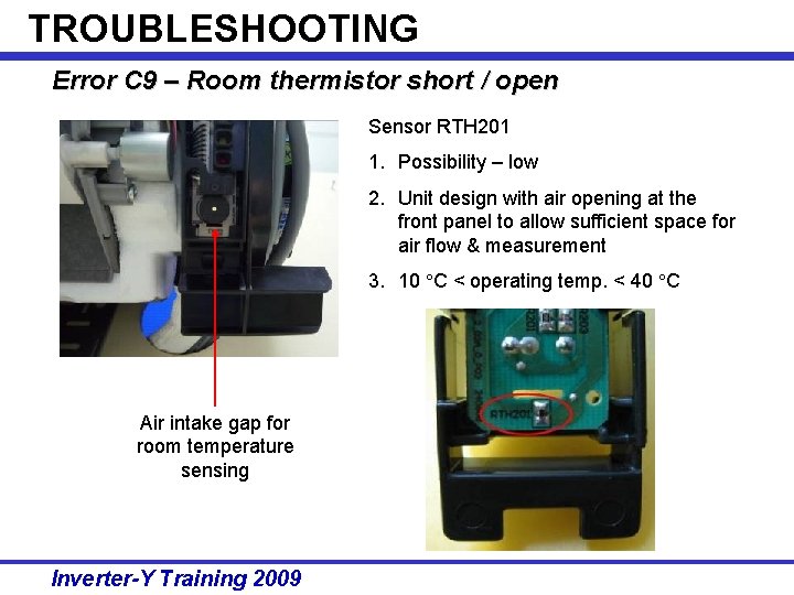 TROUBLESHOOTING Error C 9 – Room thermistor short / open Sensor RTH 201 1.