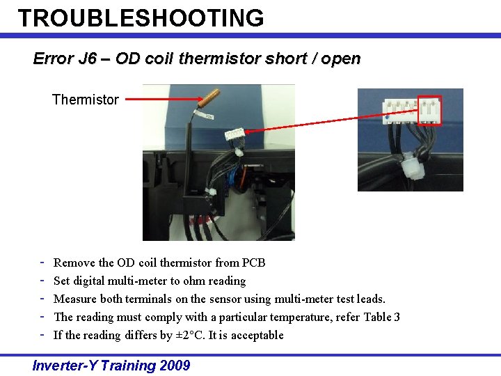 TROUBLESHOOTING Error J 6 – OD coil thermistor short / open Thermistor - Remove
