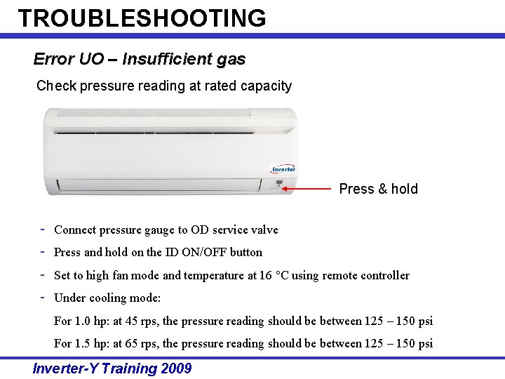 TROUBLESHOOTING Error UO – Insufficient gas Check pressure reading at rated capacity Press & TROUBLESHOOTING Error UO – Insufficient gas Check pressure reading at rated capacity Press &
