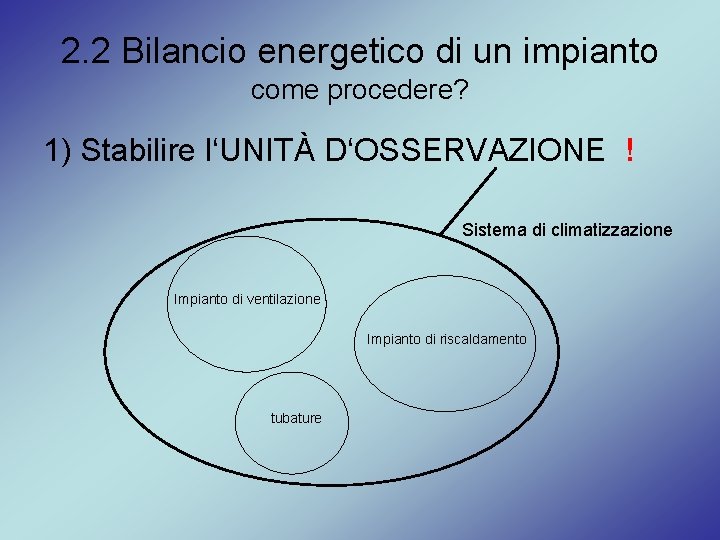 2. 2 Bilancio energetico di un impianto come procedere? 1) Stabilire l‘UNITÀ D‘OSSERVAZIONE !