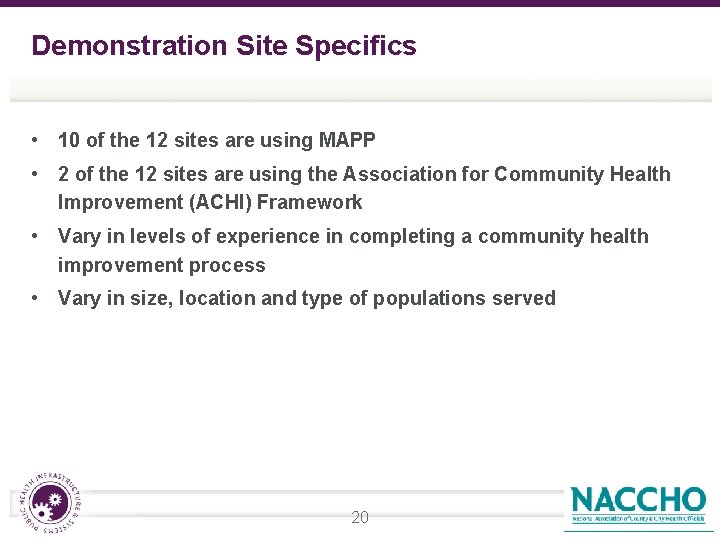 Demonstration Site Specifics • 10 of the 12 sites are using MAPP • 2