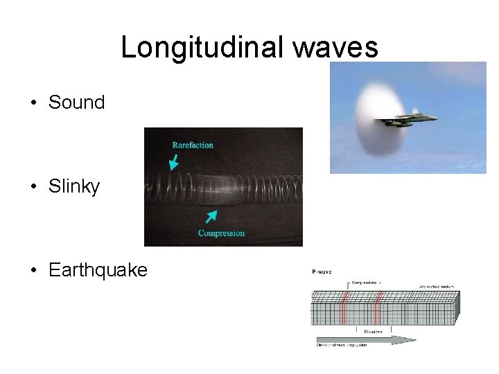 Longitudinal waves • Sound • Slinky • Earthquake 