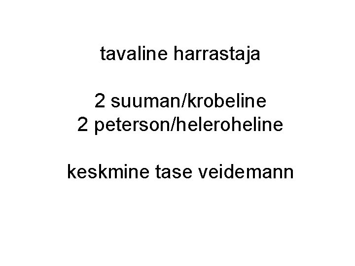 tavaline harrastaja 2 suuman/krobeline 2 peterson/heleroheline keskmine tase veidemann tavaline harrastaja 2 suuman/krobeline 2 peterson/heleroheline keskmine tase veidemann