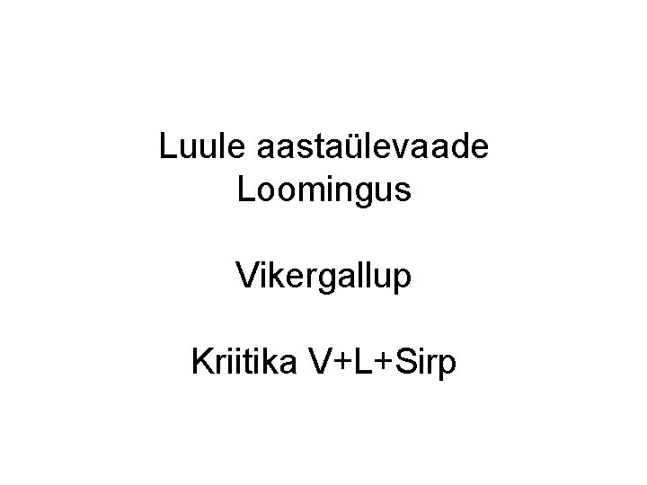 Luule aastaülevaade Loomingus Vikergallup Kriitika V+L+Sirp Luule aastaülevaade Loomingus Vikergallup Kriitika V+L+Sirp
