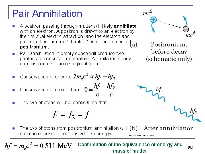 Pair Annihilation A positron passing through matter will likely annihilate with an electron. A