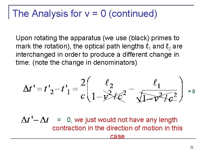 The Analysis for v = 0 (continued) Upon rotating the apparatus (we use (black)