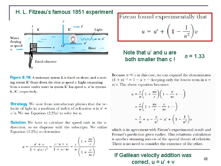 H. L. Fitzeau’s famous 1851 experiment Note that u’ and u are both smaller