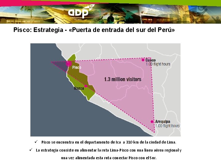Pisco: Estrategia - «Puerta de entrada del sur del Perú» ü Pisco se encuentra