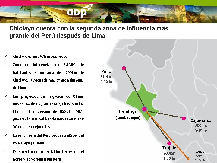 Chiclayo cuenta con la segunda zona de influencia mas grande del Perú después de