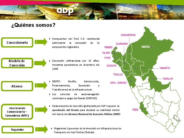 ¿Quiénes somos? Concesionario Modelo de Concesión Alcance 4 Aeropuertos del Perú S. A. constituido