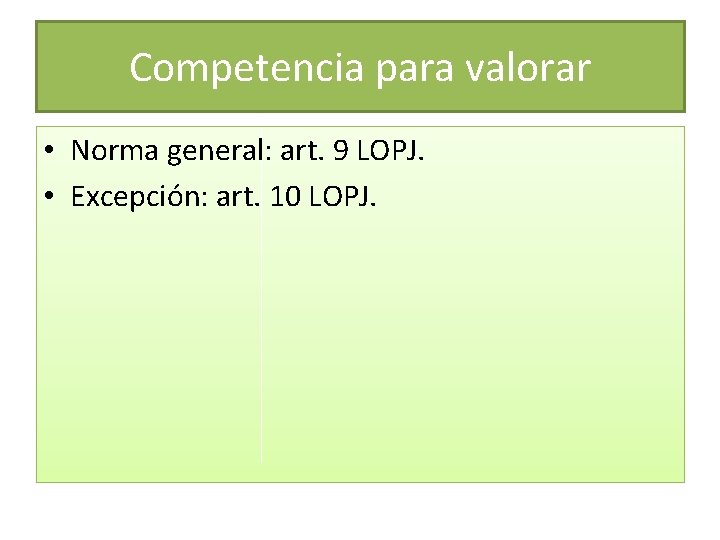 Competencia para valorar • Norma general: art. 9 LOPJ. • Excepción: art. 10 LOPJ.