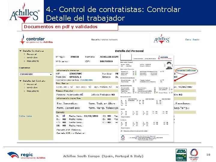 4. - Control de contratistas: Controlar Detalle del trabajador Documentos en pdf y validados