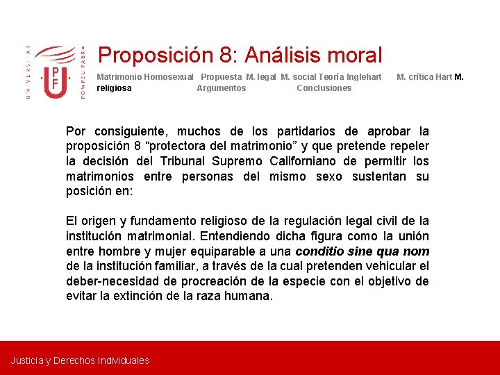 Proposición 8: Análisis moral Matrimonio Homosexual Propuesta M. legal M. social Teoría Inglehart religiosa