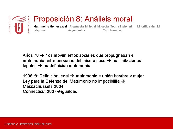 Proposición 8: Análisis moral Matrimonio Homosexual Propuesta M. legal M. social Teoría Inglehart religiosa