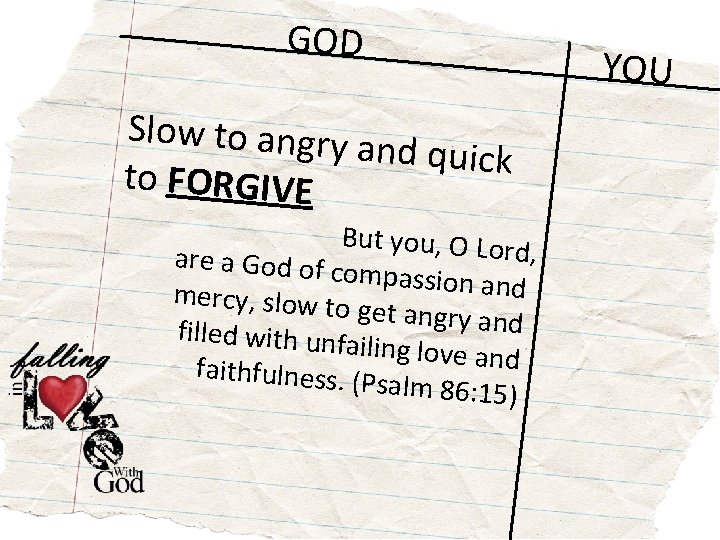 GOD Slow to angry and quick to FORGIVE But you, O Lor d, are